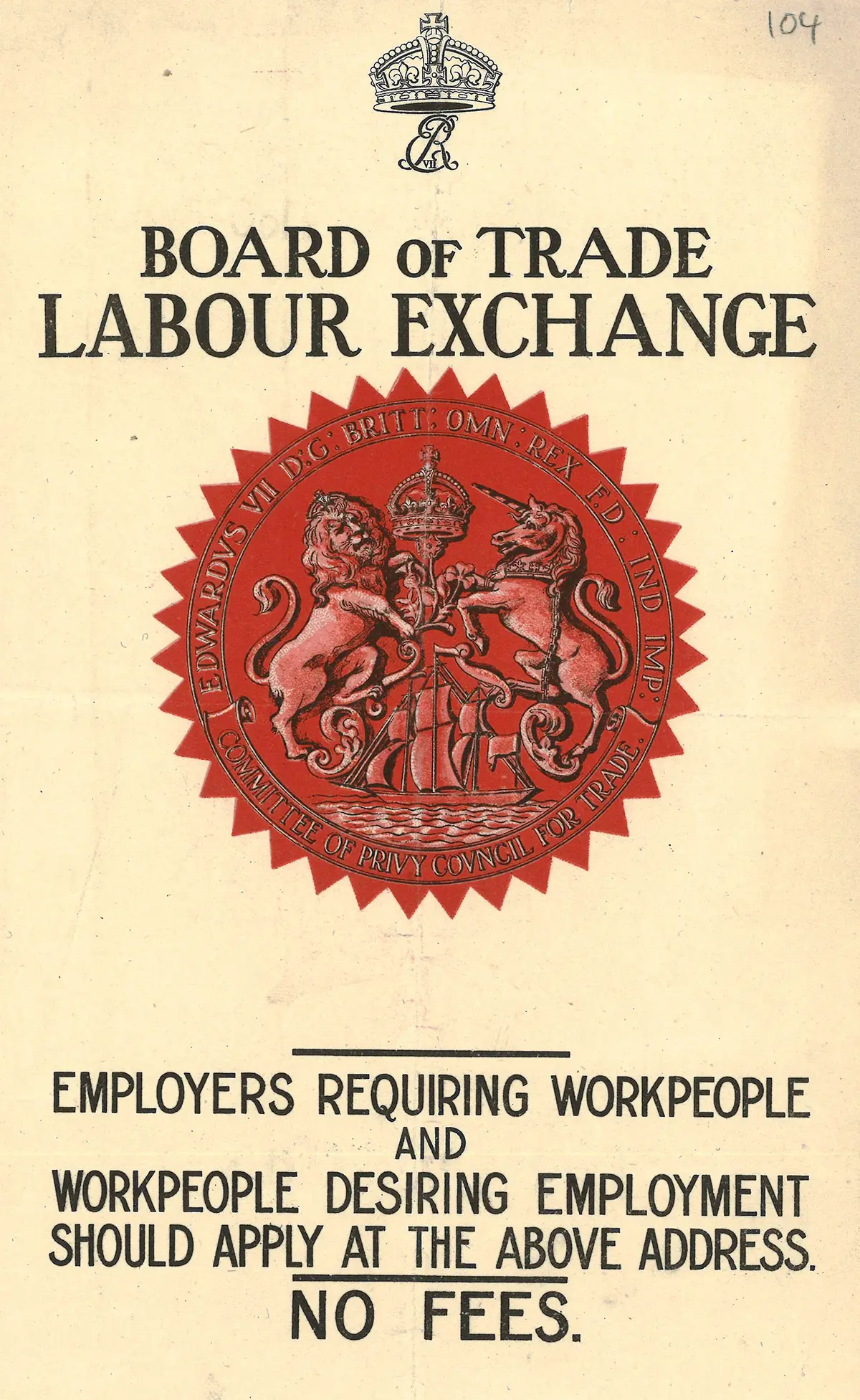 Flyer, Labour Exchange, 1911